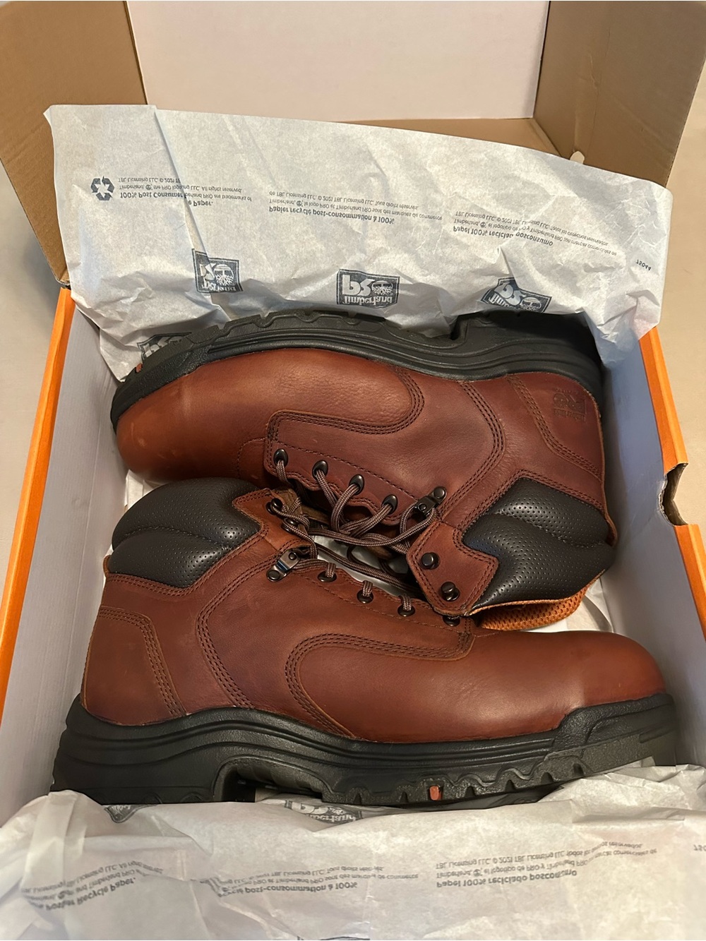 Timberland Brown Leather Men's Lace-Up Work Boots with Black Accents (13W)